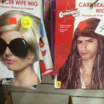 Blond soccer wife wig and brown caribbean pirate wig