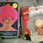 Pink afro wig and mad scientist wig
