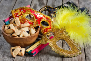 Purim homemade masks and hamantaschen