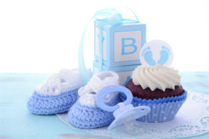 baby shower boy cupcake blocks pacifier booties