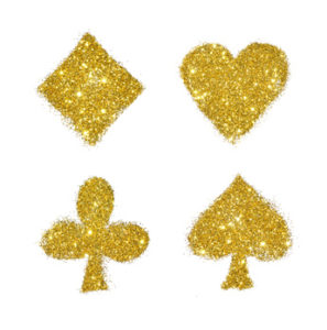 Suits of playing cards in golden glitter