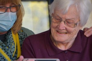assisted living resident with phone