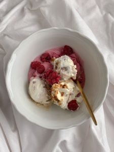 bowl of ice cream with fruit