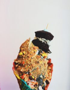 ice cream cone with toppings