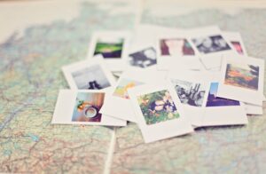 photos piled up on map